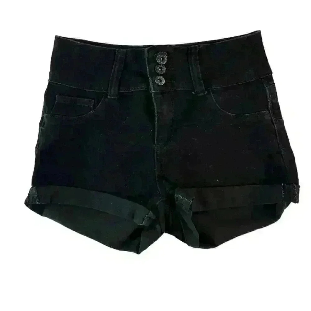 BLUE SAVVY BLACK HIGH RISE BUTTON ZIP CLOSURE ROLL UP HEM SIZE 7/28